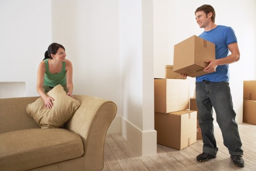 Organised loading of office items during a commercial move in Catford